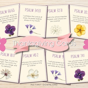 Afdrukbare Thanksgiving-kaarten, digitale Cottagecore christelijke gebedsschriften printables, katholieke Doay-Rheims bewaarde bloem pastel pdf's