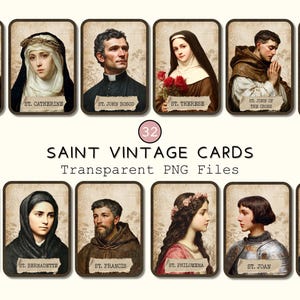 Vintage Saint Holy Cards Clipart V2, Transparent Religious PNGs, Digital Sepia Scrapbooking, Catholic Faith Praying Stickers