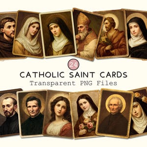 Colección de imágenes prediseñadas de estampas sagradas antiguas, PNGs religiosos transparentes, scrapbooking digital antiguo, pegatinas de oración con fe católica