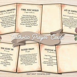 Cartões de oração católicos vintage, imprimíveis digitais de oração cristã em sépia, kit de quadro de oração religiosa católica em pergaminho envelhecido.