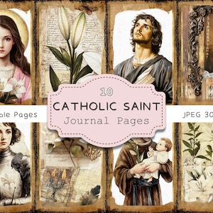 Pagine di diario vintage di Saint Junk, frammenti di scritture cattoliche tradizionali, kit di album digitali religiosi estetici, stampabili cristiani