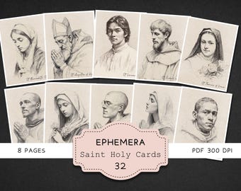 Katholische Heilige Karten, Vintage Junk Journal Ephemera, saubere biblische christliche Printables, minimalistisches Gebetsboard Scrapbook Kit