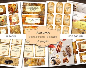 Vintage Autumn Scripture Scraps, Religious Fall Junk Journal Ephemera, Catholic Prayer Board Scrapbook Kit, Digital Fussy Cut Printables