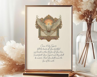 Come Holy Spirit Prayer Print, Art Nouveau Christian Wall Art, Religious Digital Faith JPEG Files, Spiritual Catholic Dove Illustration