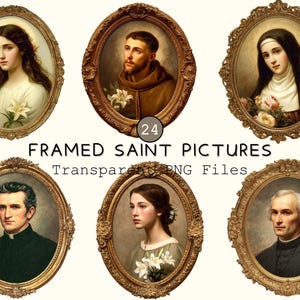Katholische gerahmte Heilige Clipart-Sammlung, transparente religiöse PNGs, digitale heilige Ölmalerei Scrapbooking, betende Hingabe Aufkleber