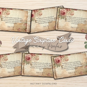 Cartões de oração com salmos de verão vintage, imprimíveis digitais de oração cristã em rosa sépia, PDFs espirituais católicos tradicionais marrons em pergaminho envelhecido