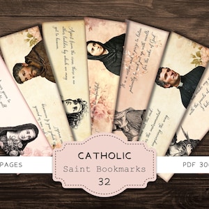 Vintage Catholic Saint Bookmarks, Religious Quote Junk Journal Ephemera, Christian Spiritual Scripture Scraps, Digital Sepia Printables