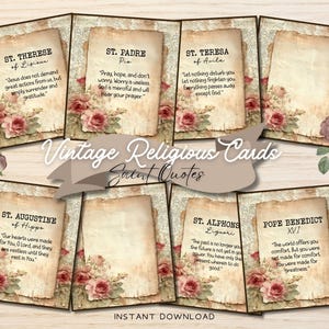 Cartões de oração com citações de santos vintage, imprimíveis digitais de oração cristã em rosa sépia, kit de quadro de oração tradicional católico em pergaminho envelhecido.