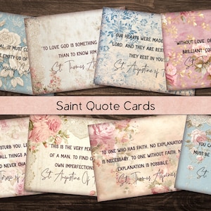Vintage Rose Saint Quote Cards, Shabby Chic Catholic Ephemera, Spiritual Faith Scrap Book Supplies, Pastel Christian Devotional Printable
