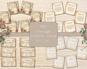 Vintage katholische Karten-Bundle, digitales Sammelalbum religiöses christliches Gebet Printables, Junk-Journal Bibel spirituelle Sammlung Ephemera