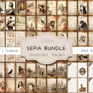 Catholic Sepia Junk Journal Bundle, Religious Vintage Journaling Double Pages, Christian Faith Scripture Scraps, Traditional Saint Ephemera
