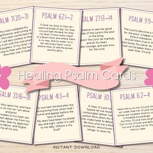 Afdrukbare helende psalmkaarten, digitale Cottagecore christelijke gebedsschriften printables, katholieke Doay-Rheims bewaarde bloem pastel pdf's