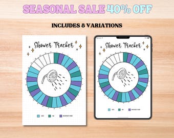Shower Tracker, Printable Bullet Journal Page, Hair Wash Tracker, Hygiene Tracker, Self Care Plan, Daily Monthly Yearly Tracker, Dotted Page