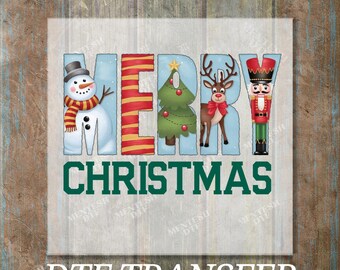Retro Christmas DTF Transfer, Ready to Press Santa Merry Christmas Design