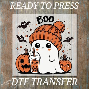 Halloween Cute Ghost DTF Transfer, Coquette Ghost Ready To Press, Girly Halloween Print, Spooky Season Heat Press, Ghost Pumpkin Iron On