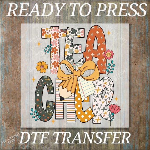 Preppy Teacher DTF Transfer, Floral Pencil Bow Shirt Print, Coquette Back To School Design, Ready To Press Heat Transfer For Teacher Gifts