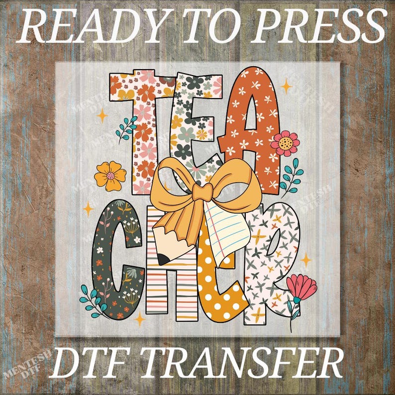 Preppy Teacher DTF Transfer, Floral Pencil Bow Shirt Print, Coquette Back To School Design, Ready To Press Heat Transfer For Teacher Gifts