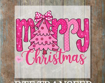 Pink Merry Christmas DTF Transfer, Ready to Press Holiday Design
