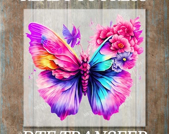 Butterfly with Flowers DTF Transfer, Vibrant Floral Shirt Print, Ready to Press Heat Transfer, Colorful Nature Iron-On Design
