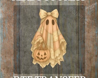 Preppy Patchwork Ghost DTF Transfer, Ready to Press Coquette Halloween Pumpkin Design