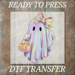 Halloween Ghost DTF Transfer, Holographic Iridescent Coquette Design, Cute Girly Spooky Hot Peel, Ready to Press Fall Print