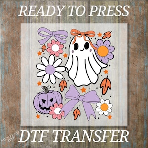 Coquette Halloween Ghost DTF Transfer with Bows, Ready to Press Print