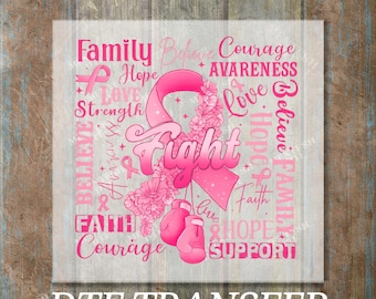 Breast Cancer Awareness DTF Transfer, Ready to Press Pink Ribbon Design