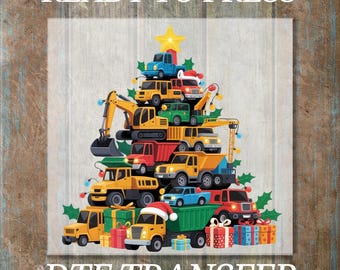 Construction Truck Christmas DTF Transfer, Cute Cars Tree Print, Ready to Press