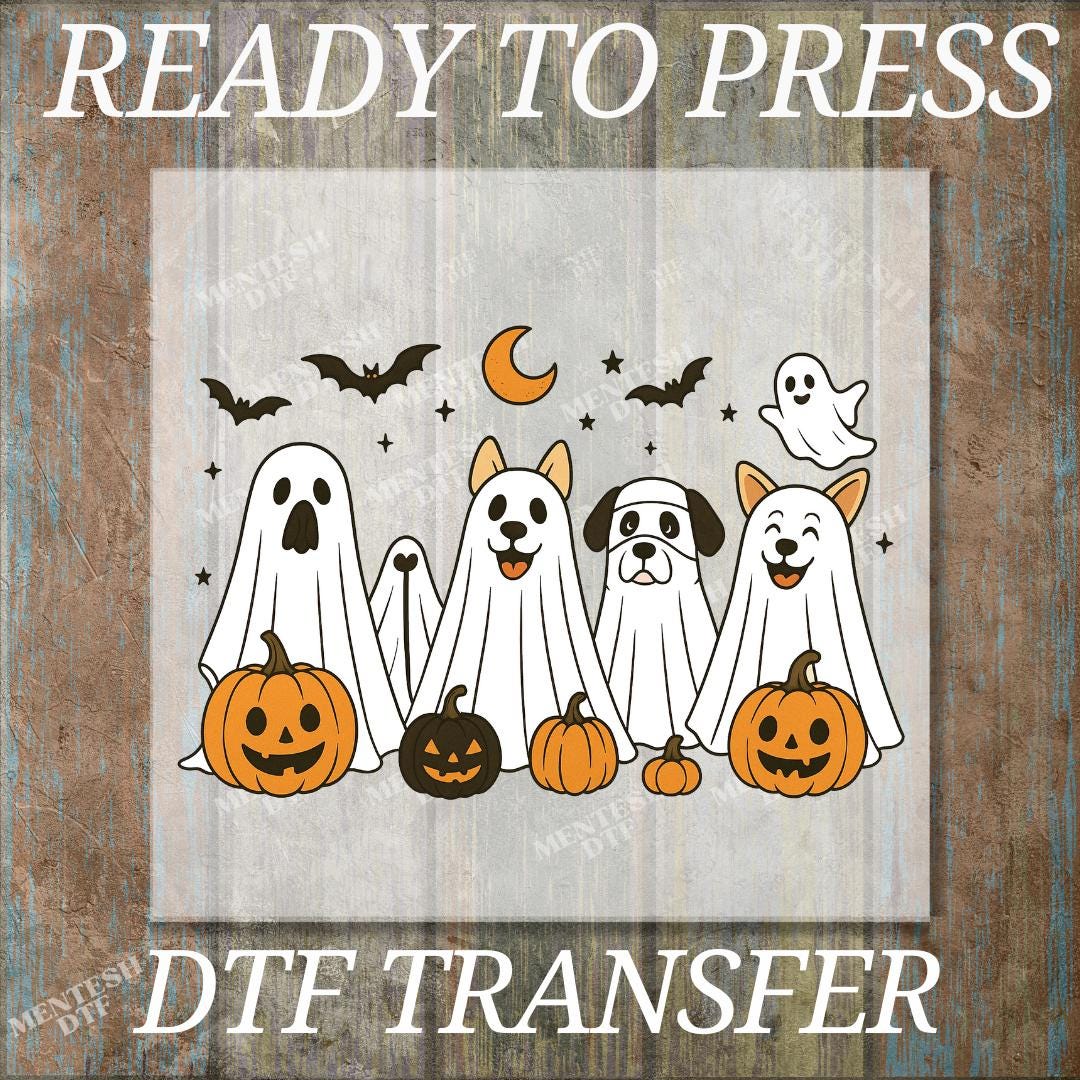 Halloween Puppy Ghost DTF Transfers, Spooky Dog Shirt Prints, Ready to ...