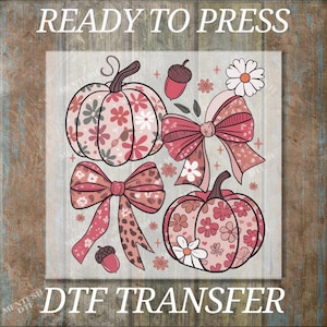 Fall Coquette Pumpkin Bow DTF Transfer: Retro Autumn Design Ready to Press