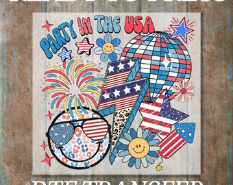 4th of July DTF Transfer Ready For Press, DTF Transfer, Heat Press Transfer, 4th of July Transfer, Party in the USA Retro Groovy, Dtf Prints