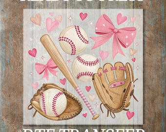 Baseball DTF Transfer, Cute Bow Baseball Design Ready To Press, Bow And Sports Elements Print For T-Shirts, Bows And Baseball Heat Transfer