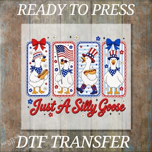 DTF Transfer, Funny Patriotic Goose, 4th of July Kids Heat Press, Ready to Press