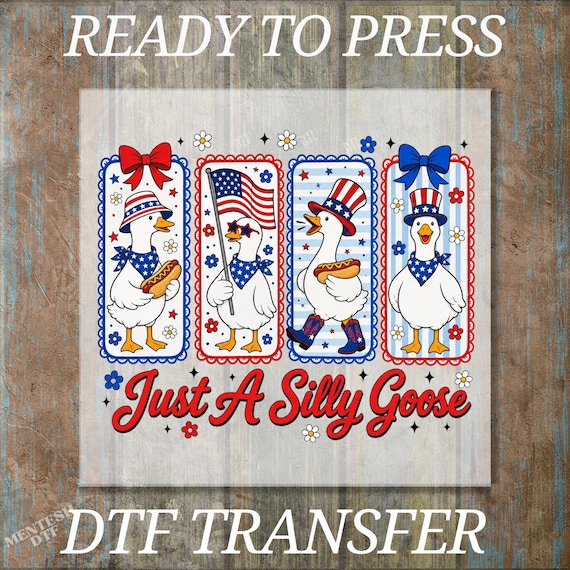DTF Transfer, Funny Patriotic Goose, 4th of July Kids Heat Press, Ready to Press