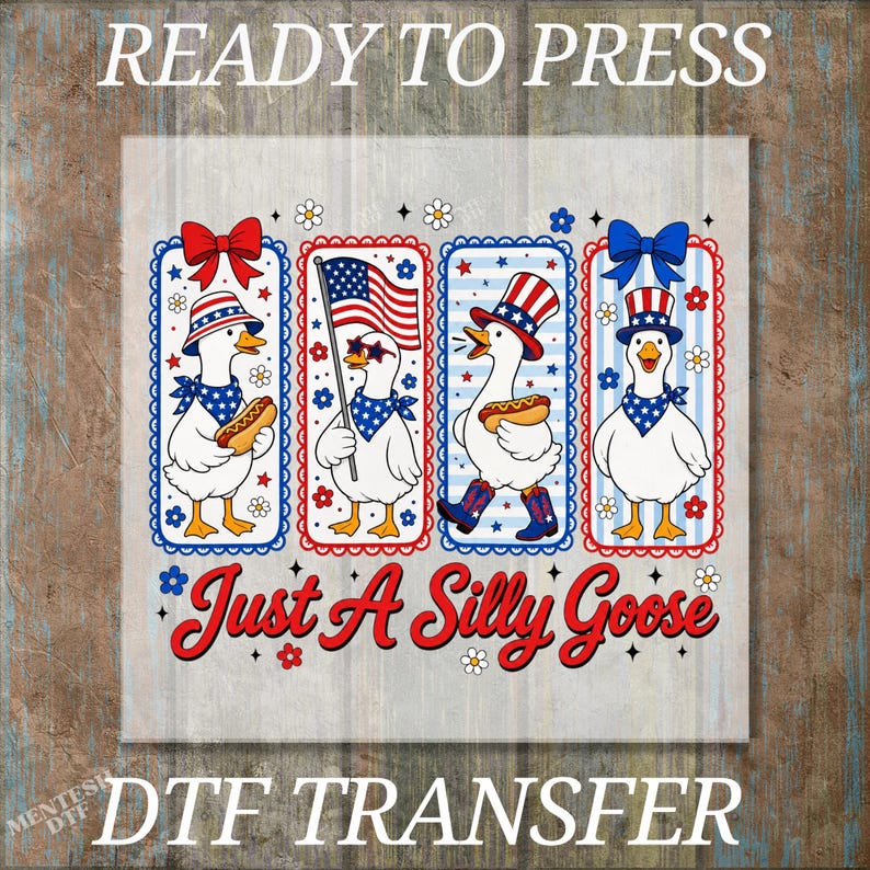 DTF Transfer, Funny Patriotic Goose, 4th of July Kids Heat Press, Ready to Press