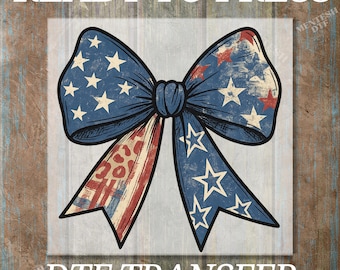 4th of July Ready To Press, American Flag Coquette Bow DTF Transfer, Patriotic Girly Heat Press, USA Retro Aesthetic Graphic For Print