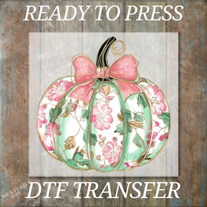 Pink Floral Glitter Effect Pumpkin DTF Transfer: Coquette Christmas Heat Press Print