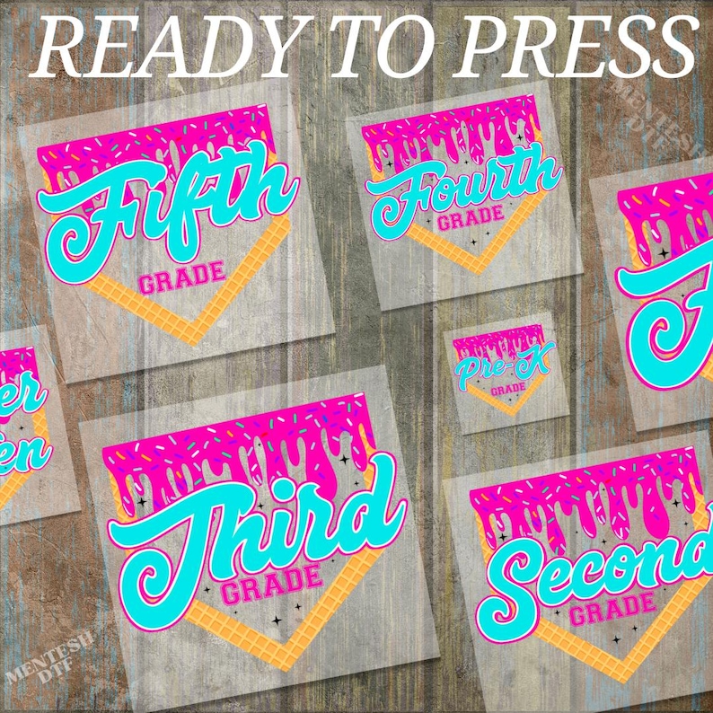 Ice Cream Drip Back to School DTF Transfer, Colorful Kids First Day Print, Ready To Press Grade Level Shirt, Pre-K to 5th Grade Design