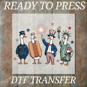 Patriotic Goose DTF Transfer for Ready to Press, 4th of July Silly Goose Ready to Apply for Heat Press, USA Funny Goose DTF,Independence Day