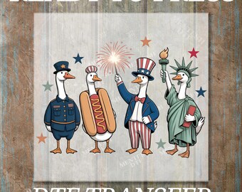 Patriotic Goose DTF Transfer for Ready to Press, 4th of July Silly Goose Ready to Apply for Heat Press, USA Funny Goose DTF,Independence Day