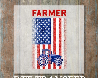 Tracteur agricole américain avec transfert DTF, impression sur presse à chaud drapeau patriotique des États-Unis, conception de ferme de l'ouest