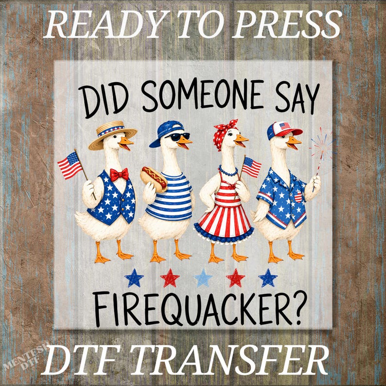DTF Transfer Firequacker Goose PNG, Funny 4th Of July Goose Design, Patriotic American Flag PNG, Red White Blue USA Sublimation