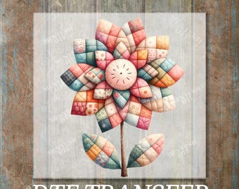 Patchwork Flower DTF Transfer, Ready to Press Vintage Fall Autumn Design