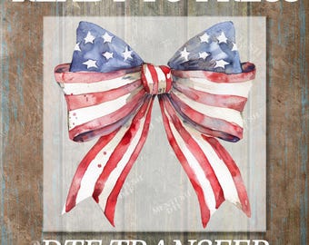 Coquette American Flag DTF Transfers, Coquette Bow 4th Of July Ready to Press, 4th of July Heat Transfers, Patriotic Coquette Bow Iron On