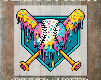 Baseball Drip Dtf, Baseball Transfer, Ice Cream Drip Ready to Press DTF Transfer, Iron on Decal, Direct to Film Transfer