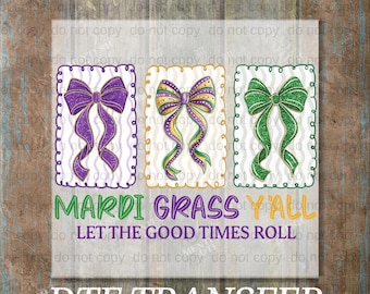 Preppy Mardi Gras Y'all DTF Transfer, Ready to Press Coquette Fleur De Lis Print