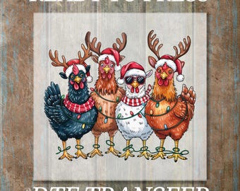 Christmas Chicken DTF Transfer, Santa Hat Heat Press Design, Funny Holiday Shirt Print