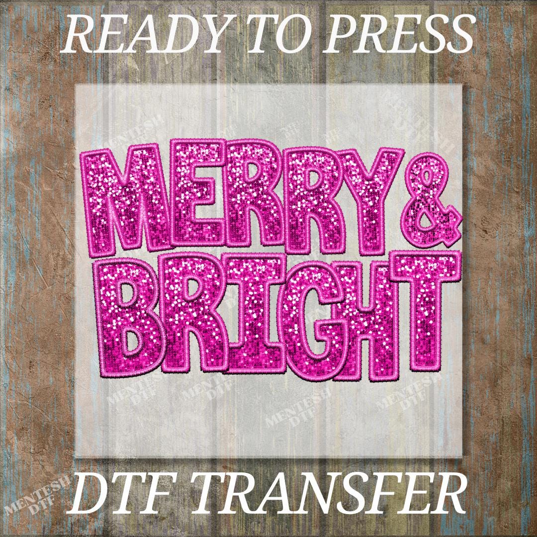 Pink Glitter DTF Transfer, Ready to Press Merry Christmas Design - Etsy