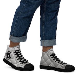Yodaq® White High Top Canvas Sneakers – Black Circle Logo | Minimalist Streetwear | Unisex Urban Kicks