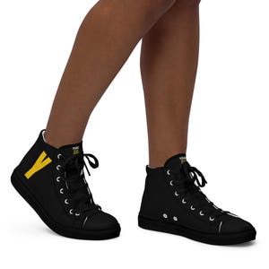 Yodaq® Midnight Edition Black Canvas Sneakers | Urban Streetwear Shoes | High Top Unisex Design | Matte Black with Yellow Y